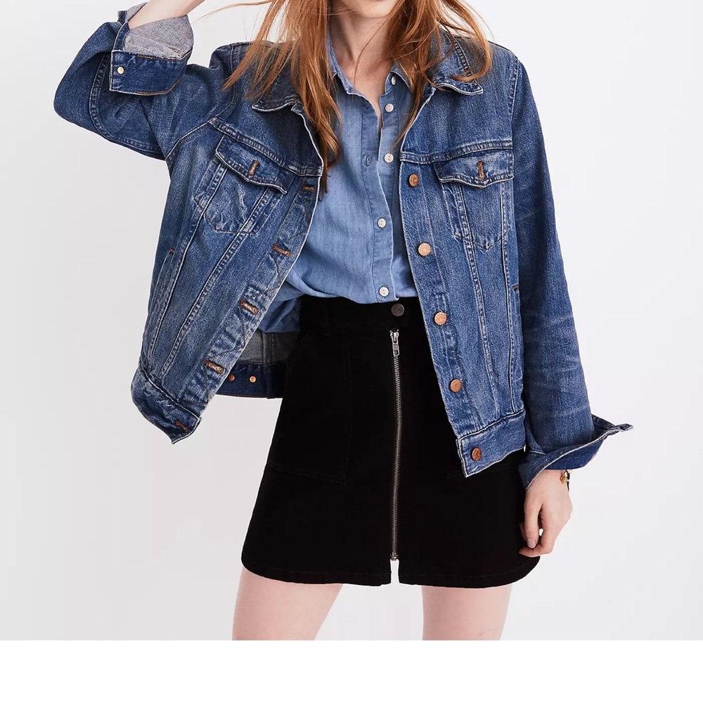 Denim utility zip skirt
